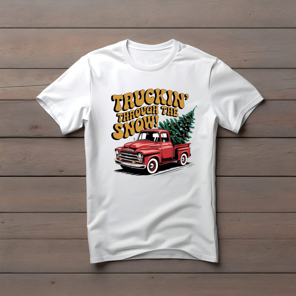 Truckin’ Through the Snow T-Shirt – Festive Holiday Design